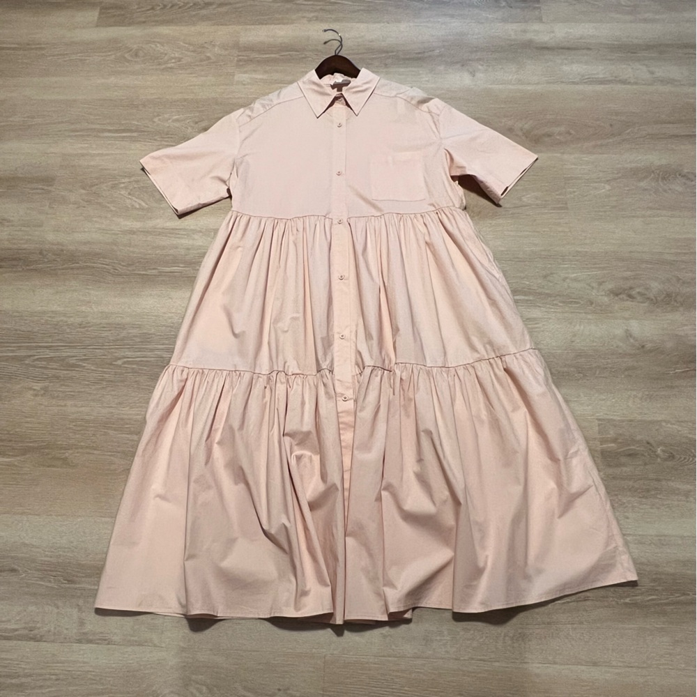 Mable Elegant Peachy/Pink Button-Down peasant Midi Dress Women’s Size Small. - Picture 3 of 10
